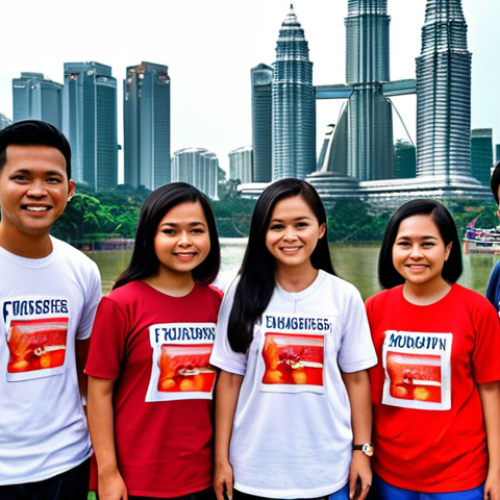 Home 14 **A diverse group of Malaysian individuals actively participating in community service, reflecting core values like justice and integrity, with a background showcasing iconic Malaysian landmarks to emphasize a positive impact on local society.**